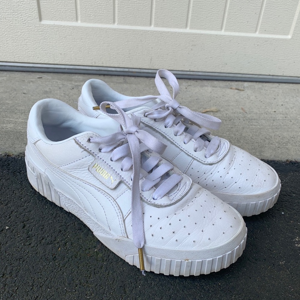 PUMA White Leather Carina Sneakers